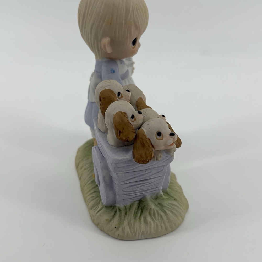 RARE 1977 Precious Moments "God Loveth a Cheerful Giver" Free Puppies Figurine - Picture 3 of 15